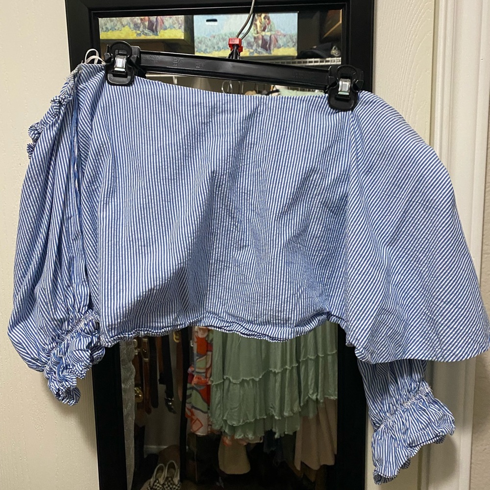 Seersucker off the shoulder top